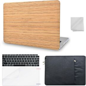 KECC Case Compatible with MacBook Pro 13'' Case 2019-2016 Touch Bar A2159 A1989 A1706 A1708 Italian Leather Hard Shell + Keyboard Cover + Sleeve + Screen Protector + Dust Cloth (Wood Leather 5)