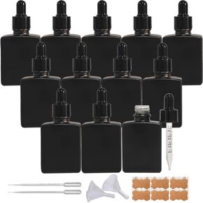 12 Pack 1 oz Black Square Glass Dropper Bottle for Essential Oil, 30ml /1 oz Black Coated Glass Bottle with Eye Droppers, for Perfume,Serums and Liquids (Matte Black)
