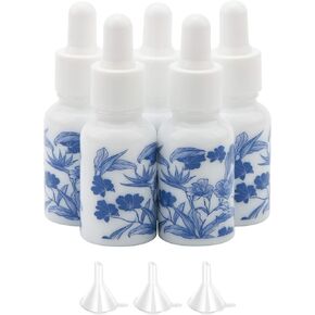 5Pcs 15ml (1/2oz) Dropper Vials Ceramic Perfume Bottles Empty Dropper Bottles Containers Jars for Essential Oils Cosmetic Liquid, Dropping Bottles with 3 Funnels