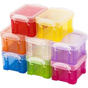 Framendino, 8 Pack Translucent Small Plastic Boxes Mini Desktop Storage Box 3.3" x 2.5" x 1.9" Stackable Organizer Colorful Cosmetic Container with Lid for Jewelry Beads Small Crafts Accessories
