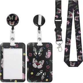 Cute Black Butterfly Lanyards Detachable for Id Badges, Black Retractable ID Badge Holder, Fashionable Badge Reel Heavy Duty with 360 Degrees Rotate Carabiner Clip, Nurse Teacher Office Gifts