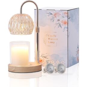 DAWALIGHT Candle Warmer Lamp, Adjustable Height Dimmable Candle Warmer with Timer, Candle Lamps Top-Down Light Heat Melting Wax with 2 Bulbs & Wooden Base for Home Decor Rose Gold