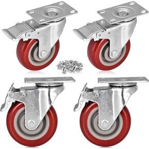 عجلات شديدة التحمل مقاس 4 بوصات تحمل 1800 رطل، عجلات تحمل قابلة للقفل مع فرامل، عجلات دوارة للأثاث ومنضدة العمل، مجموعة من 4 (مسامير مجانية) in Kuwait