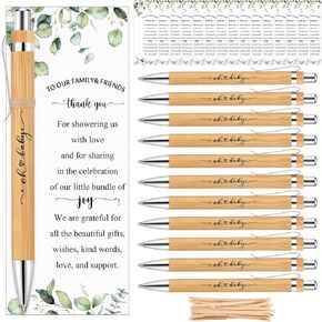 Yeaqee 50 Sets Woodland Safari Baby Shower Gifts for Guest Greenery Woodland Baby Shower Favors Retractable Pens Bamboo Pens Gender Reveal Greeting Cards Souvenirs Prizes