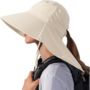 Sun Hat for Women UV Protection UPF 50, Wide Brim Neck Flap Ponytail Hole, Packable Fishing Sunhat in Summer