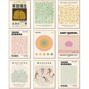 RETRART 9Pcs Flower Market Wall Art Prints Matisse Art Poster Decor Unframed Floral Drawing Posters, Colorful Floral Room Decor for Aesthetic Room, Bedroom, Living Room, Gallery
