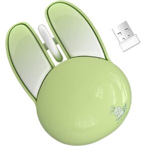 Wireless Mouse for Laptop, Noiseless Computer Mouse with 2.4G Portable USB Receiver and Cute Bunny Shaped, Cordless Mice for Windows Mac PC Tablet Notebook (Green)