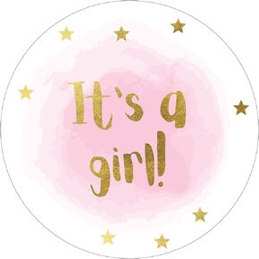 It's a Girl Baby Shower Favors Labels | 60pcs Waterproof Elegant Watercolor Sticker in 2" | Baby Shower Favors Labels, Invitation Stickers for Baby Shower Gifts, Decorations