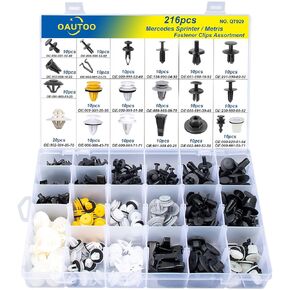OAUTOO 216pcs for Mercedes Sprinter & Metris Bumper Fender Grille Door Panel Retainer Body Interior and Exterior Fastener Clips Assortment