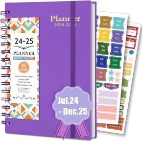 2025-2026 Daily Weekly and Monthly Planner, Jul.2025 - Jun.2026, Hardcover Agenda Academic Planner Notebook Organizer with Month Tab, Inner Pocket 8.5'' x 6.2'', Strawberry