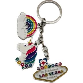 Las Vegas Keychain - Rainbows, Unicorn Welcome to Las Vegas Sign Keychain Rainbow Colorful Keychain for Las Vegas Lover Gifts