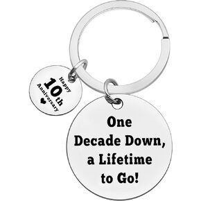 10th Wedding Anniversary Keychain Gifts for Husband Wife One Decade Down A Lifetime To Go 10 Year Anniversary Present for Him Her Christmas Valentines Gifts