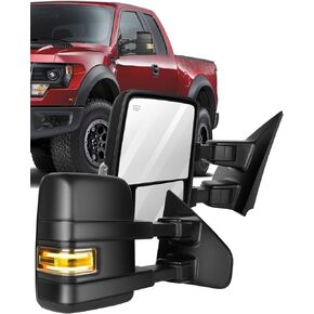 ECCPP F150 Towing Mirrors, A Pair of Exterior Automotive Mirrors fit 2004-2014 for Ford for F-150 with Auxiliary/Puddle Lights Signal Indicator and Power Operation Heated Chrome Housing
