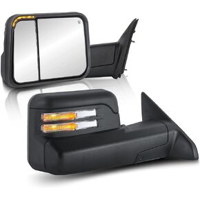 Pair Power Heated Towing Mirrors Compatible for 2002-2008 Dodge 1500, 2003-2009 Ram 2500 3500 w/Led Flashing Turn Signal Side Tow Mirror Extendable Flip Fold (Black)