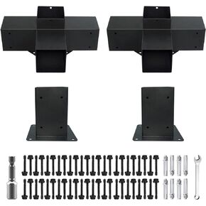 15° Slanted Roof Pergola Brackets Kit,4-Way Right Angled Corner Bracket with Wall Mount Post Base for 4x4 (Actual:3.5"x3.5") Lumber for Pergolas,Gazebos,Porchs - 2 Pack…