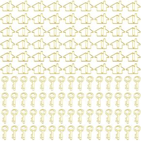 120 pcs Cute Paper Clips 60 pcs Gold Key Shaped Wire Paper Clips 60 pcs House Shaped Paper Clips Mini Paperclips for Office School Supplies Wedding Bookmark Invitations Scrapbooking Planners