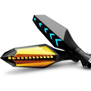 Turn Signal Lights 2PCS 8mm, MasoAuto Universal Motorcycle 17LED Flashing Lamp, Flowing Indicators Amber and Blue