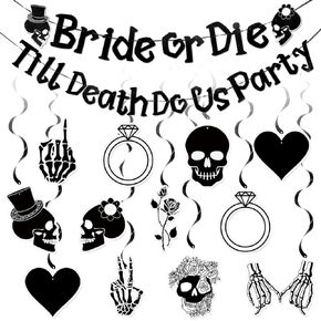 Norme 14 Pcs Bride or Die Bachelorette Party Decorations 2 Till Death Do Us Party DIY Bride Banner 12 Halloween Wedding Hanging Swirls for Bridal Shower Birthday Party Favors Decor Streamers Supplies