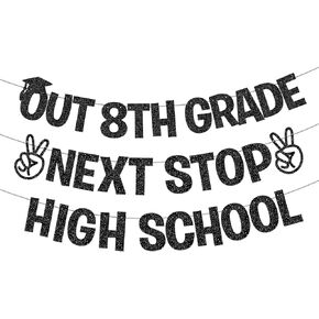 Peace Out 8th Grade Next Stop High School Banner 8th Grade Graduation Banner 8th Grade Graduation Decorations 2024 for 8th Grad Graduation Party Decorations Glitter