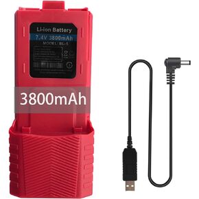 BF-F8HP Battery BL-5 Extended 3800mAh Enlarge Capacity Li-ion Replacement for GMRS Ham Radio UV-5R Series with Charger Cable (Red)