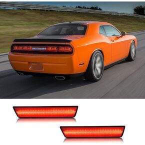 Rear Bumper Side Marker Light Lamps Kit for Dodge Challenger 2008-2014 & for Charger 2011-2014, Smoked Lens Red Full LED Replace OEM Back Sidemarker Lamps Lights, 2PCS