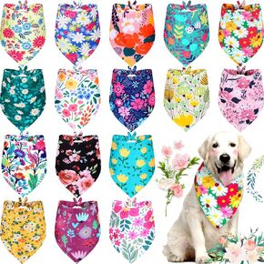 16 Pieces Summer Bandana for Dog Girl Dog Scarf Bulk Floral Dog Bandana Soft Triangle Bibs Puppy Scarf Accessories for Small Medium Large Pets