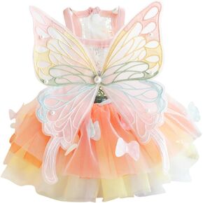 Butterfly Dog Costume Pink Dog Dress with Leash Ring Lolita Puppy Clothes for Small Dog Girl Halloween Cat Outfit for Kitten Chihuahua Yorkie Pomeranian(Purple, Large)