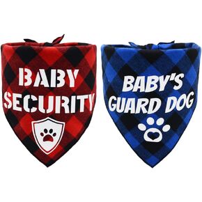 Baby Security Dog Bandana Baby’s Guard Dog Plaid Triangle Bandana Pet Dog New Baby Shower Photograph Props Scarf Bibs Scarves Decorations Blue and Red