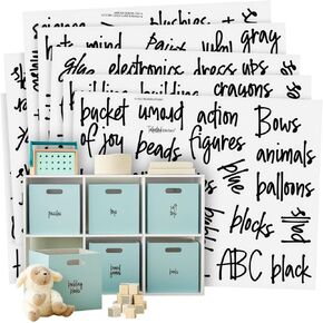 Talented Kitchen 147 Toy Labels for Playroom Organization and Storage Bins, Preprinted Black Script on Clear Vinyl Stickers for Crafts, Canisters, Baskets, and Closet (Water Resistant)