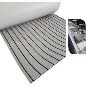 LUBEMIDA EVA Foam Boat Flooring Sheet Marine Faux Teak Decking Carpet for Yacht Floor,94.5"x35.4" Adhesive and Bevelled Edge (Light Gray -Black)