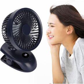 USB Desk Fan, Intelligent Digital Display, 4 Levels Wind Speed USB Desk Clip On Fan with Anti Slip Base, 3 Blades Portable Small Clip On Fan(Gemstone Blue)
