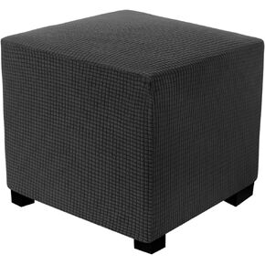 DUJUIKE Ottoman Covers Slipcover, Square Ottoman Covers Protector for Foot Stool Furniture Stretch Jacquard Fabric with Elastic Bottom (Size S, Grey)