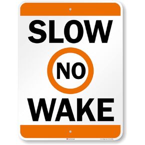 SmartSign 24 x 18 inch “Slow - No Wake" Metal Sign, 80 mil Aluminum, 3M Laminated Engineer Grade Reflective Material, Orange, Black and White
