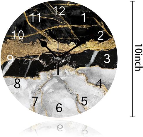 Rustic Silent Wall Clock Non-Ticking,Black Flow Gold Marble Texture Round Frameless Wall Clock Decorative for Home Kitchen Living Room Office School（14inch） in Kuwait