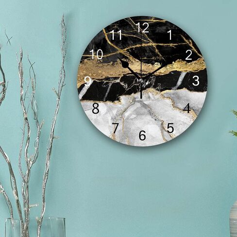 Rustic Silent Wall Clock Non-Ticking,Black Flow Gold Marble Texture Round Frameless Wall Clock Decorative for Home Kitchen Living Room Office School（14inch） in Kuwait