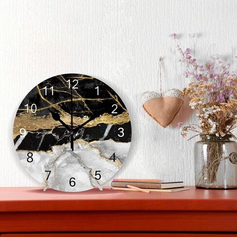 Rustic Silent Wall Clock Non-Ticking,Black Flow Gold Marble Texture Round Frameless Wall Clock Decorative for Home Kitchen Living Room Office School（14inch） in Kuwait