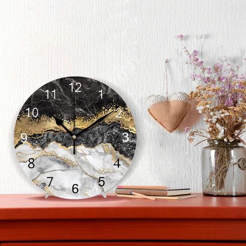 Rustic Silent Wall Clock Non-Ticking,Black Flow Gold Marble Texture Round Frameless Wall Clock Decorative for Home Kitchen Living Room Office School（14inch） in Kuwait