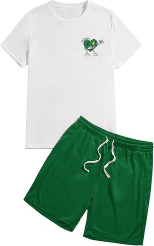 SOLY HUX Men's 2 Piece Outfits Cartoon Print Short Sleeve T Shirt and Drawstring Shorts Set in Saudi Arabia