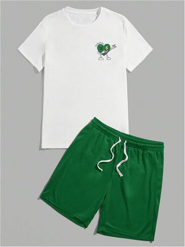 SOLY HUX Men's 2 Piece Outfits Cartoon Print Short Sleeve T Shirt and Drawstring Shorts Set in Saudi Arabia