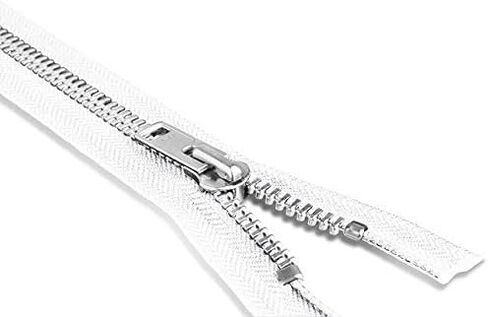 #10 22 inch Metal Zipper White 22" Aluminum Brass Metal Heavy Duty Zippers One Way Separating Sewing Zipper Craft Zippers Jacket Zipper in Saudi Arabia
