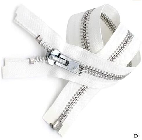 #10 22 inch Metal Zipper White 22" Aluminum Brass Metal Heavy Duty Zippers One Way Separating Sewing Zipper Craft Zippers Jacket Zipper in Saudi Arabia