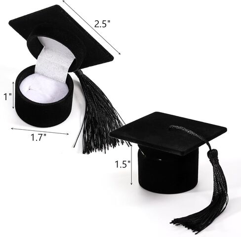 Lawei 4 حزمة قبعة التخرج حلقة صندوق القرط، قبعة الدكتوراه على شكل صندوق حلقة مع شرابة، عرض حلقة القرط المخملية، صندوق مجوهرات منظم إبداعي حقيبة تخزين حامل حلقة لهدايا التخرج in Kuwait