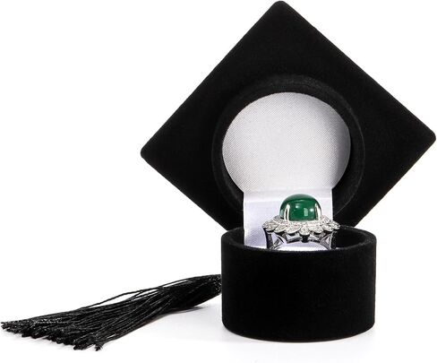 Lawei 4 حزمة قبعة التخرج حلقة صندوق القرط، قبعة الدكتوراه على شكل صندوق حلقة مع شرابة، عرض حلقة القرط المخملية، صندوق مجوهرات منظم إبداعي حقيبة تخزين حامل حلقة لهدايا التخرج in Kuwait