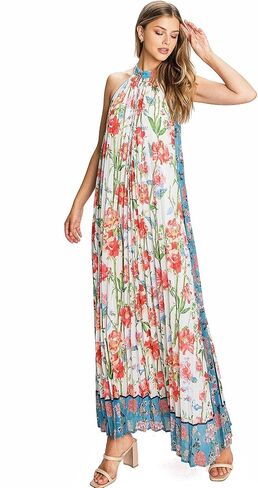 Halter Bohemian Floral Maxi Dress - Tropical Print Ethnic Print Keyhole Sundress in Saudi Arabia