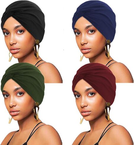 4 قطع غطاء رأس عمامة ممتدة أغطية رأس مطوية ملتوية بألوان متنوعة أغطية شعر قبعة هندية قبعات صغيرة للنساء والفتيات in Kuwait