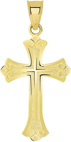 14k Solid Yellow Gold Religious Fleur de Lis Cross Pendant in Saudi Arabia