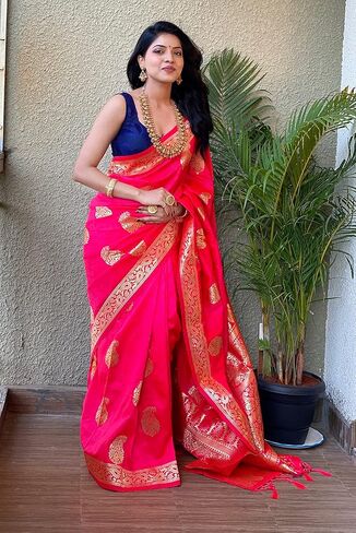 ساري حريري فني للنساء ساري هندي تقليدي من زاري نقي للنساء مع بلوزة غير مخيطة in Kuwait