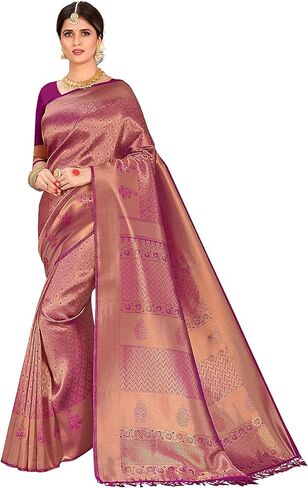 الساري الهندي للنساء ملابس عرقية هندية من الحرير الخام من باناراسي ساري | هدية زفاف ديوالي ساري منسوج وبلوزة غير مخيطة in Kuwait