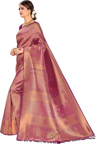 الساري الهندي للنساء ملابس عرقية هندية من الحرير الخام من باناراسي ساري | هدية زفاف ديوالي ساري منسوج وبلوزة غير مخيطة in Kuwait