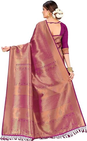 الساري الهندي للنساء ملابس عرقية هندية من الحرير الخام من باناراسي ساري | هدية زفاف ديوالي ساري منسوج وبلوزة غير مخيطة in Kuwait